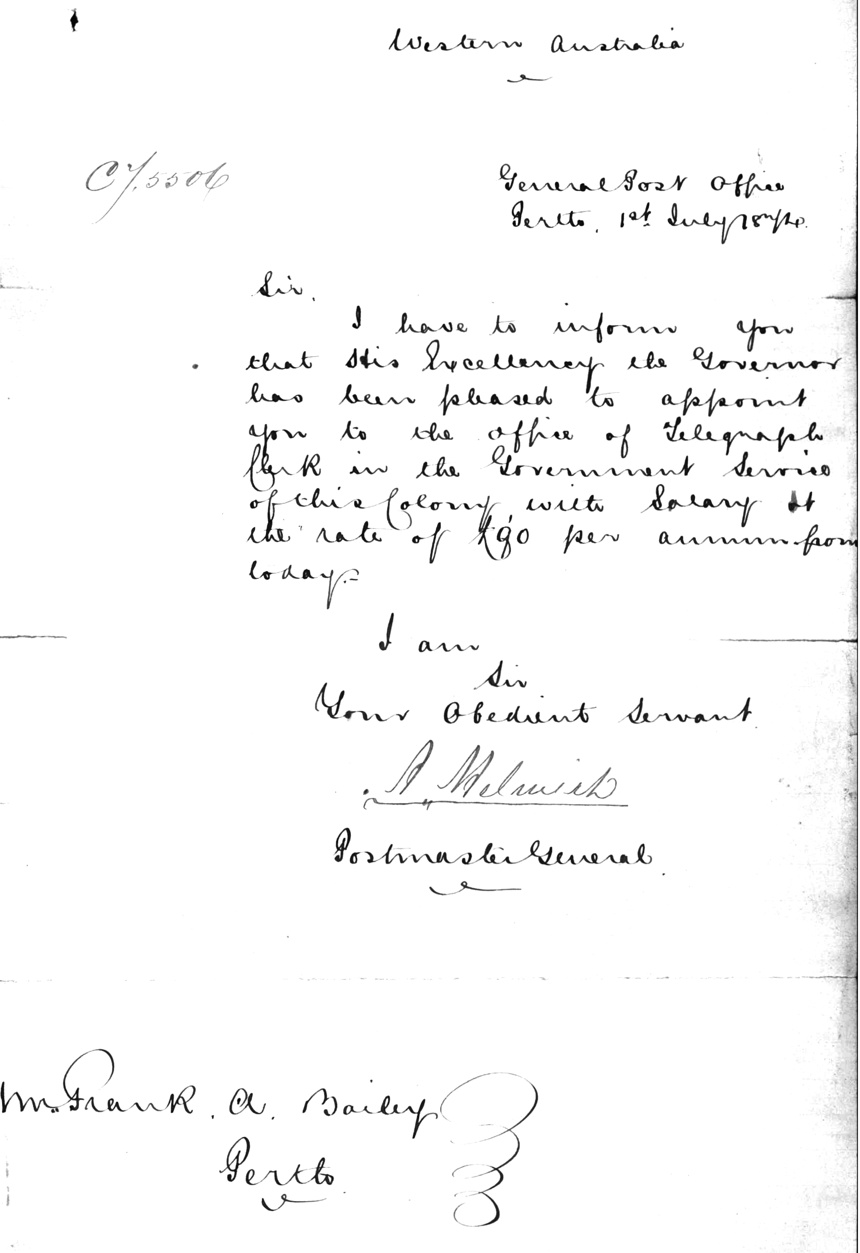 Appointment as a Telegraph Clerk